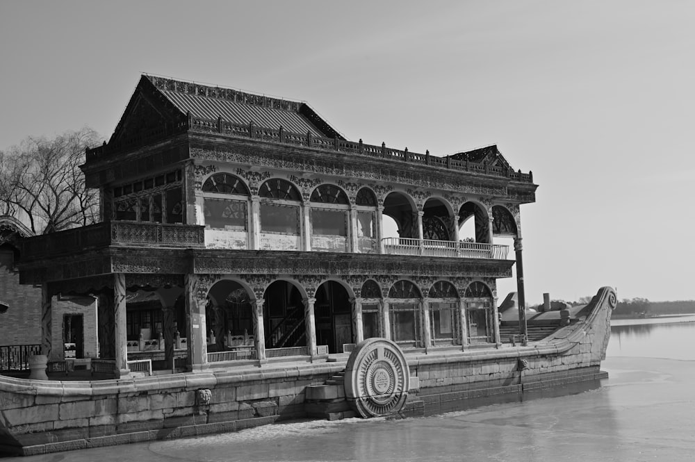 grayscale photo of concrete building