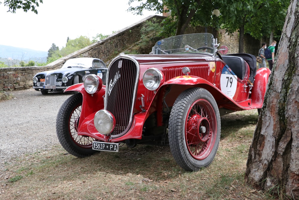 red and silver vintage car