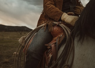 woman in brown leather jacket riding white horse during daytime