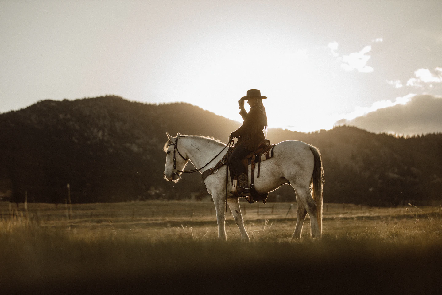 Riding a white horse through the hills