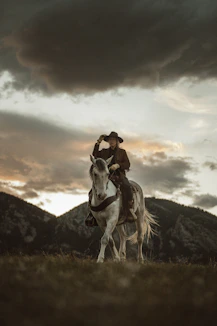2 men riding horses on grass field during daytime