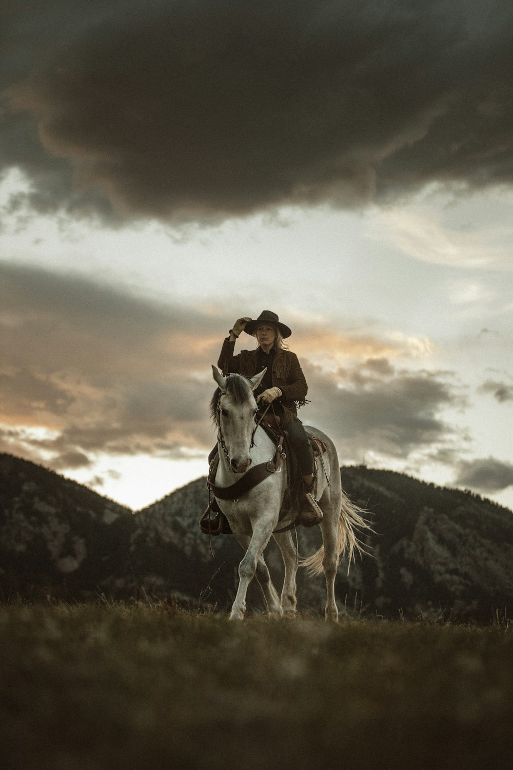 2 homens montando cavalos no campo de grama durante o dia