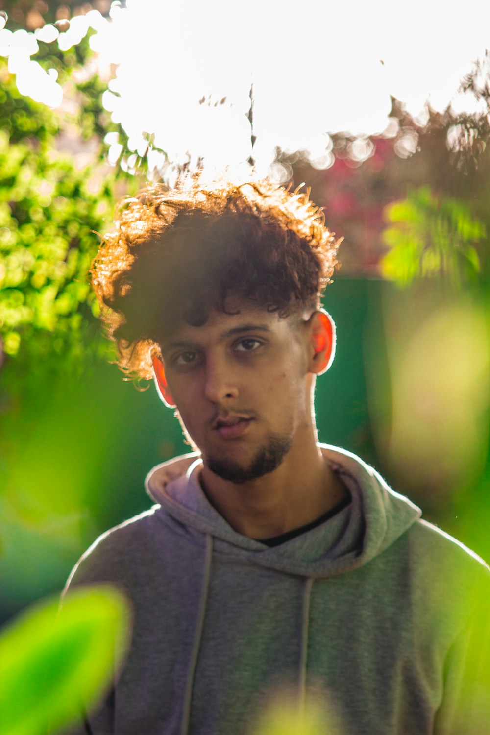 man in gray hoodie standing near green trees during daytime