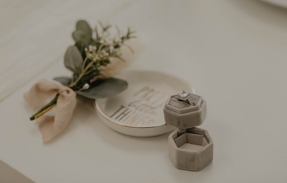 a couple of rings sitting on top of a table