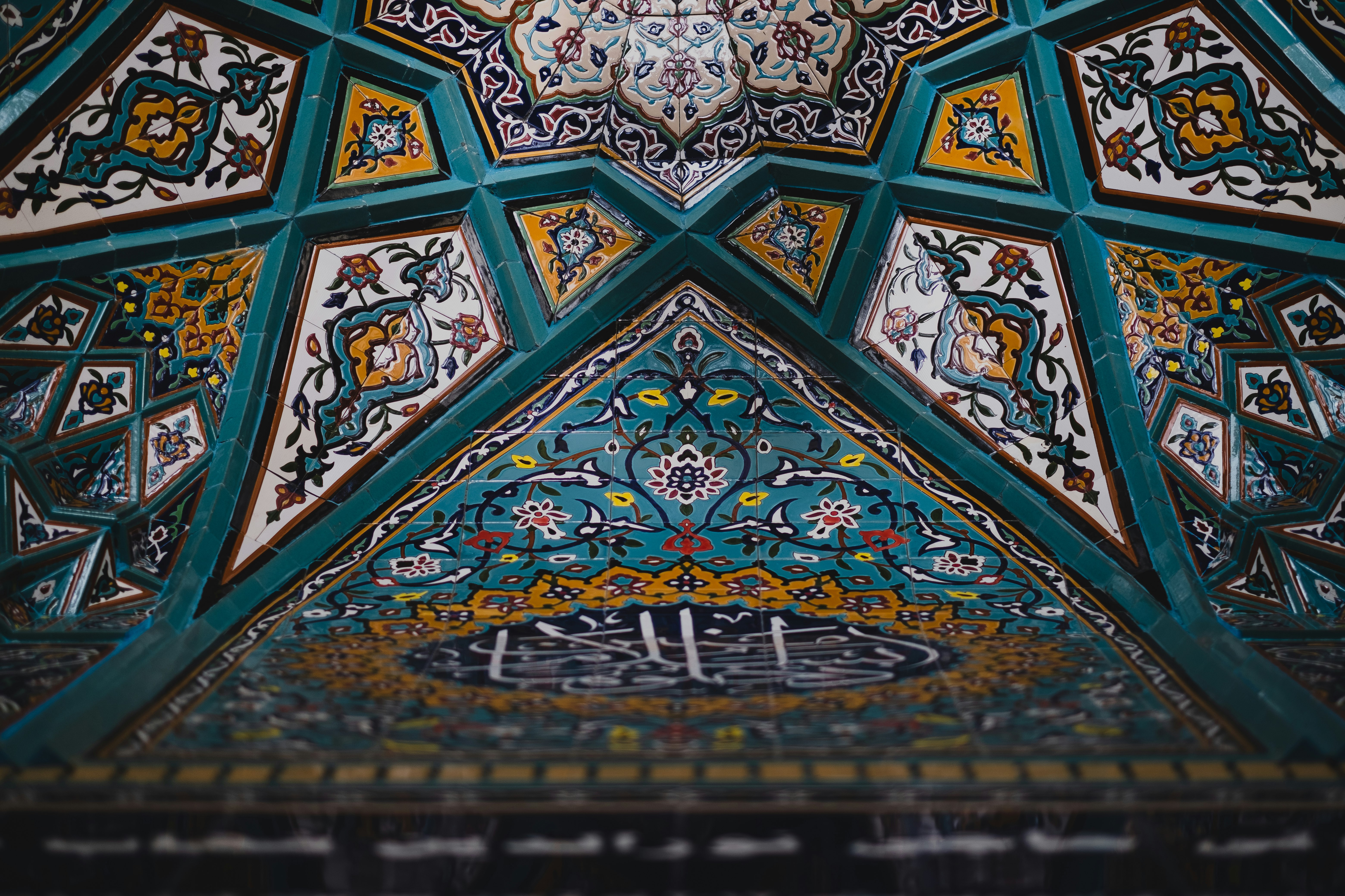 blue and brown floral ceiling