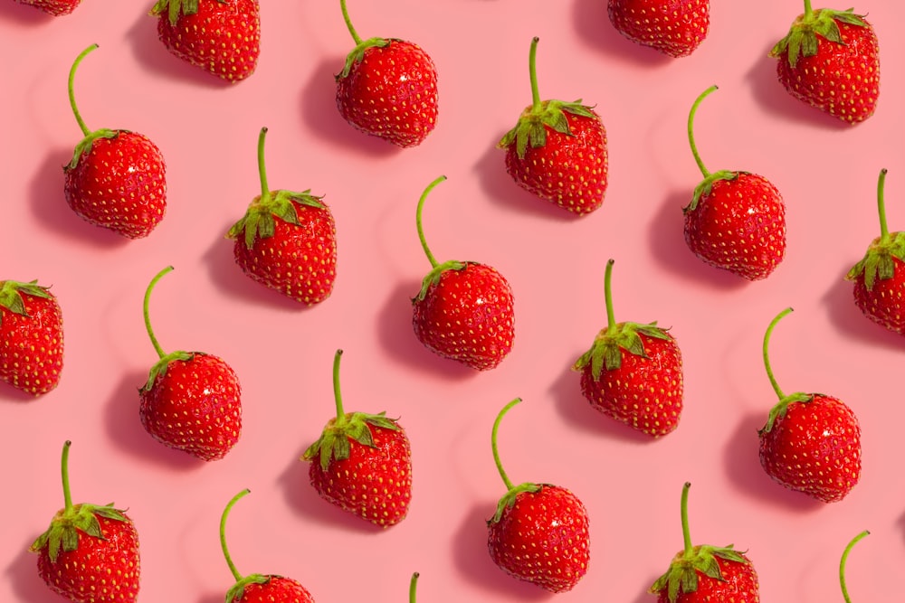 red strawberries on white background