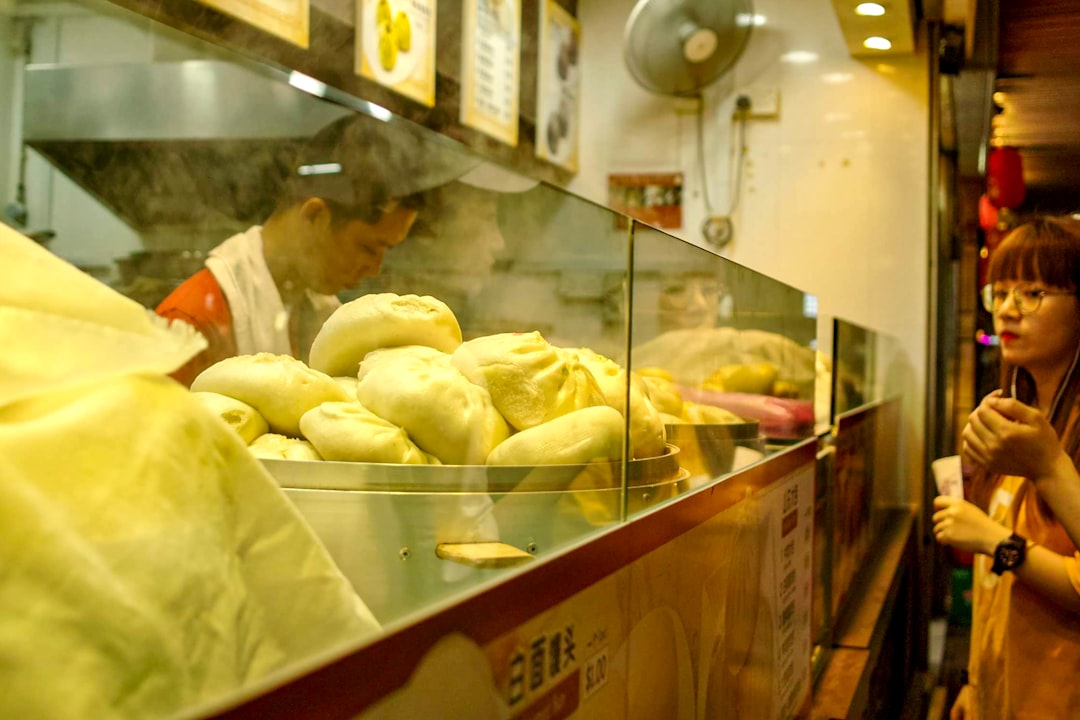 bread in clear glass display counter