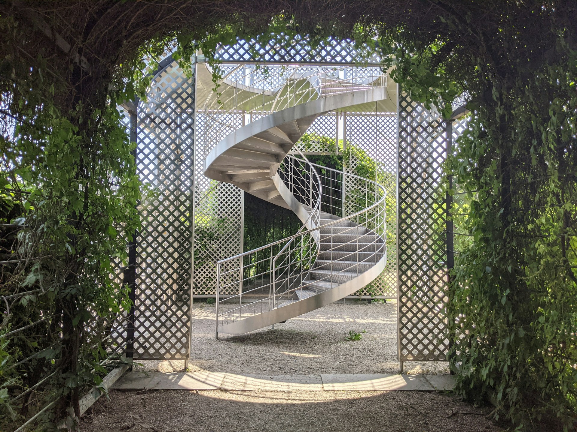 white and green spiral stairs