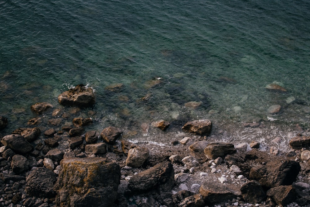 brown rocks beside body of water during daytime