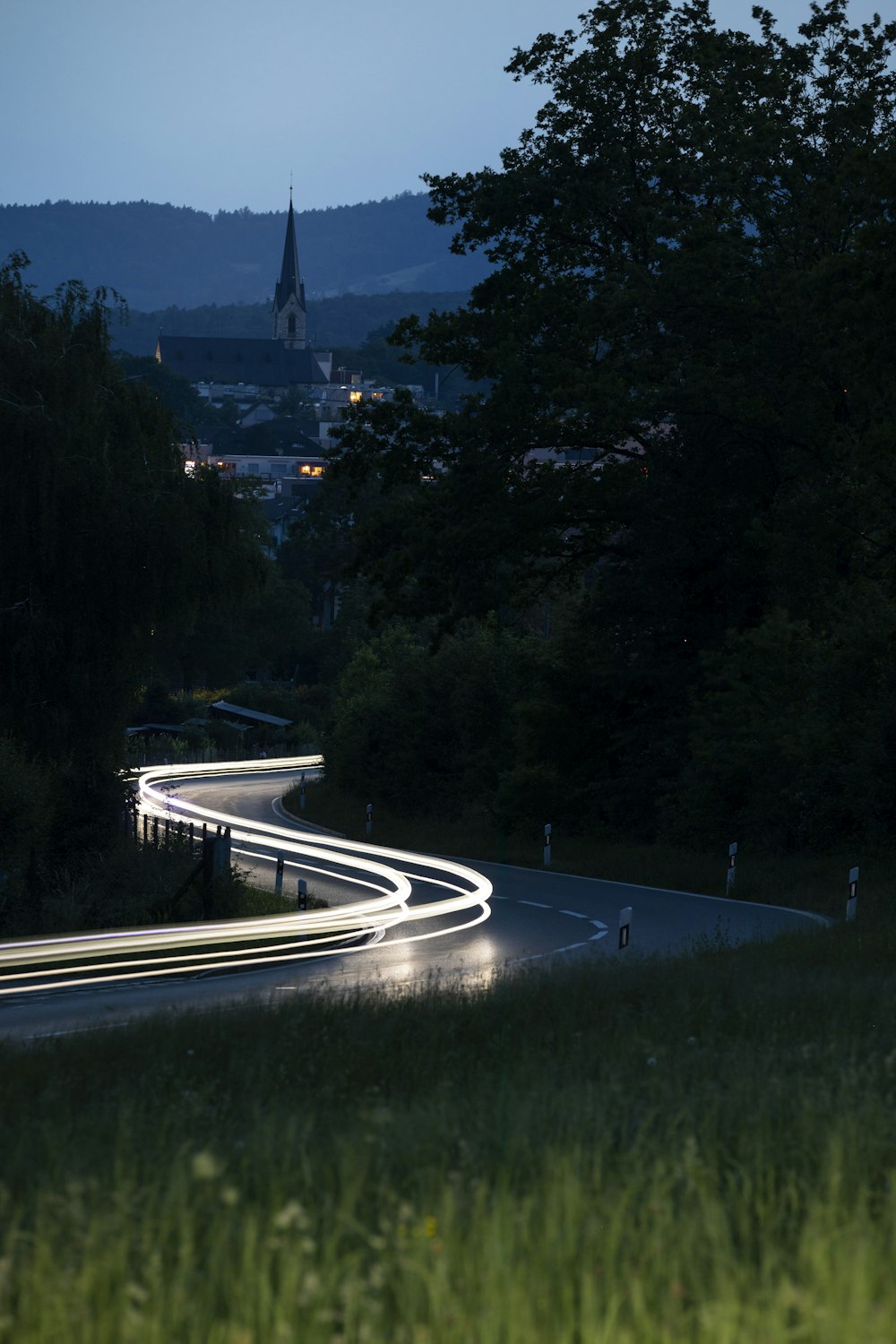 aerial view of road during night time