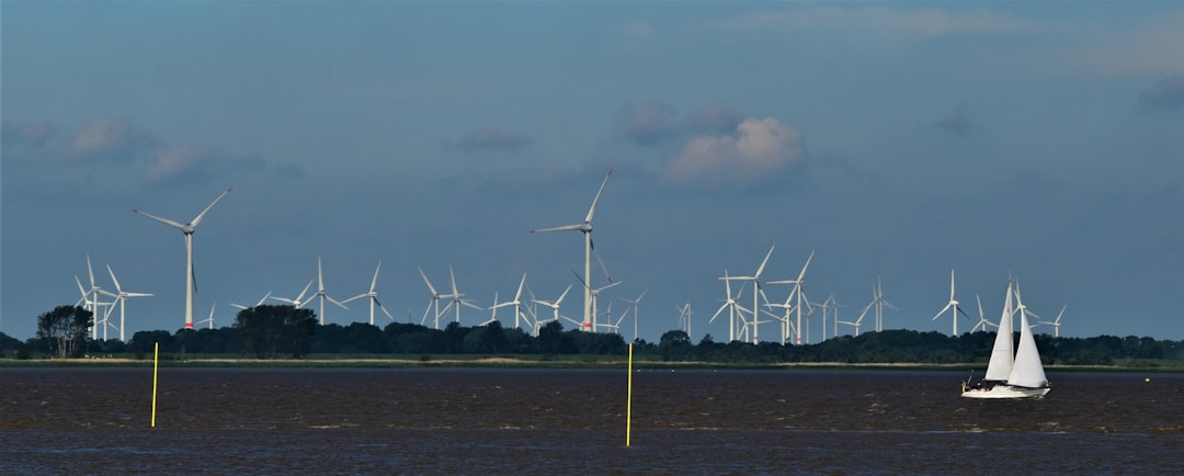 white wind turbines on brown field under gray sky