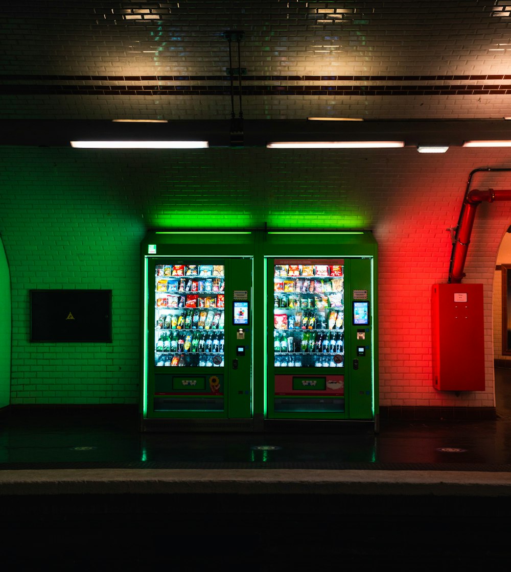 red and green vending machines