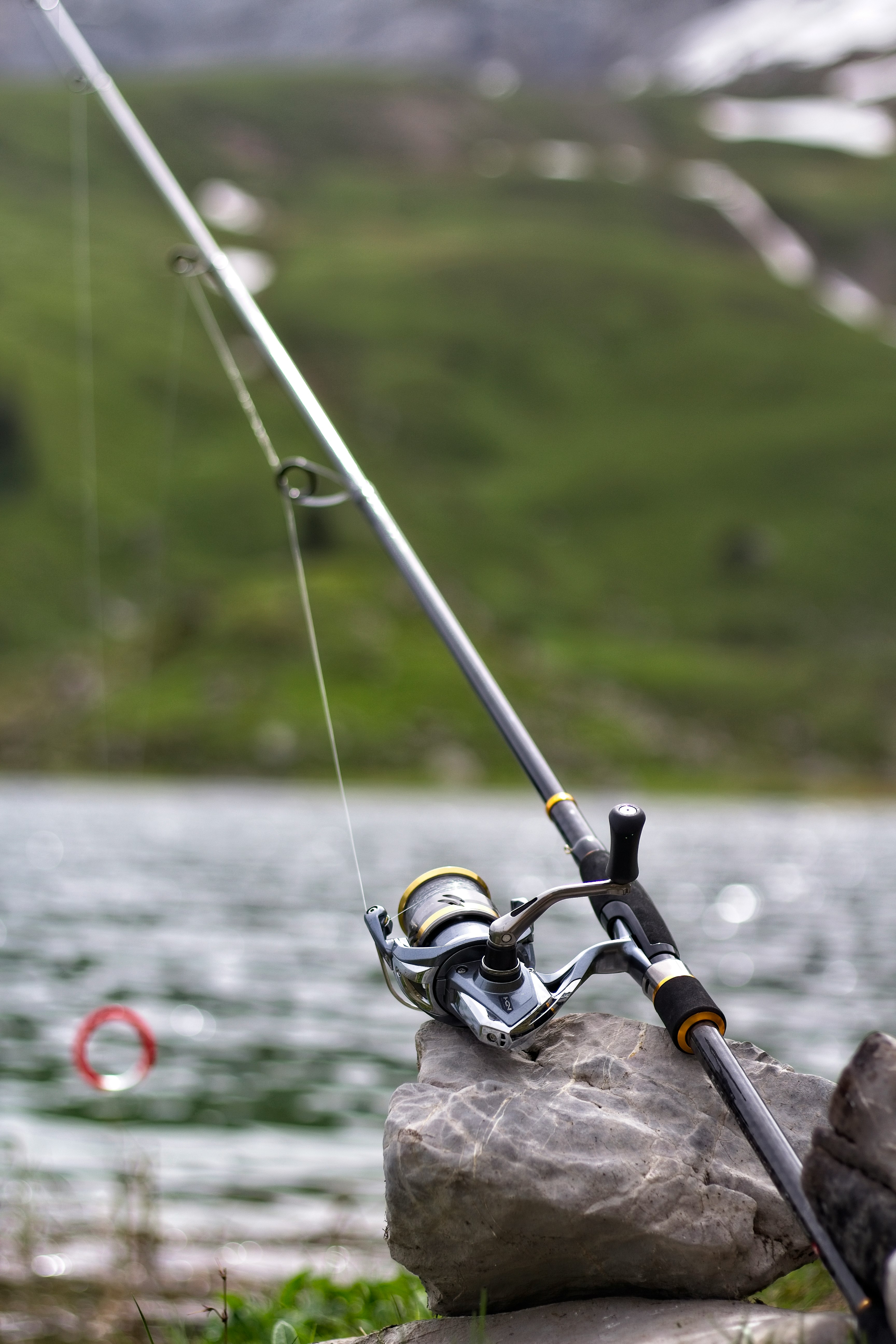 black and gray fishing rod