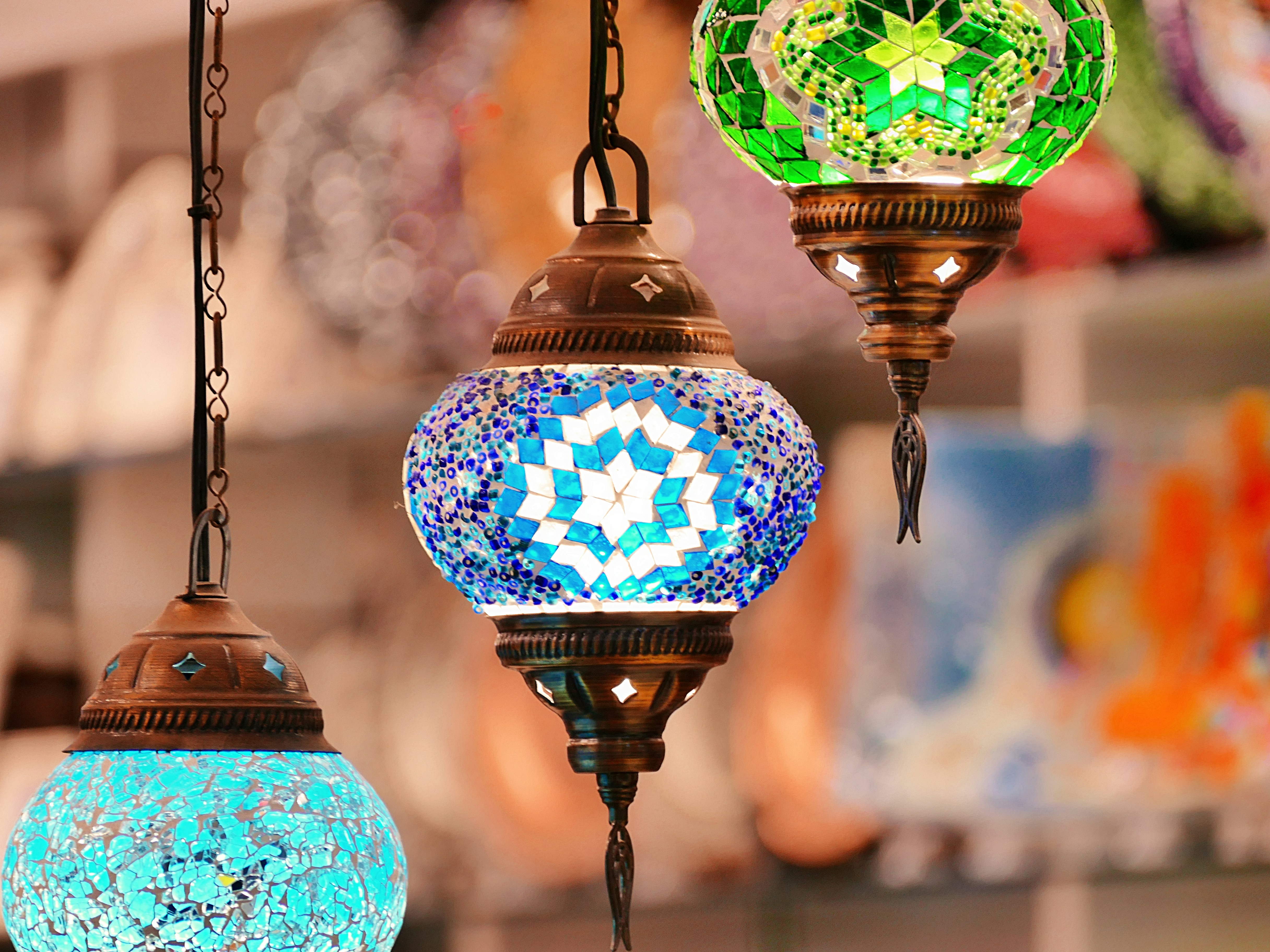 blue green and yellow pendant lamp, 