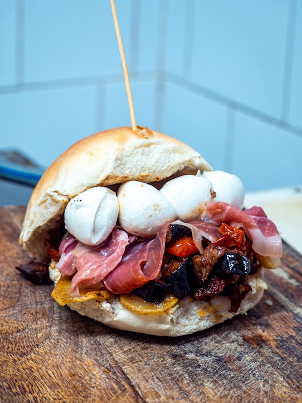 Burger with ham and lettuce