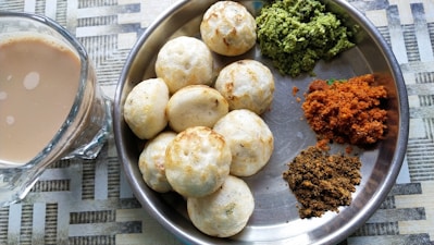 white round food on stainless steel plate