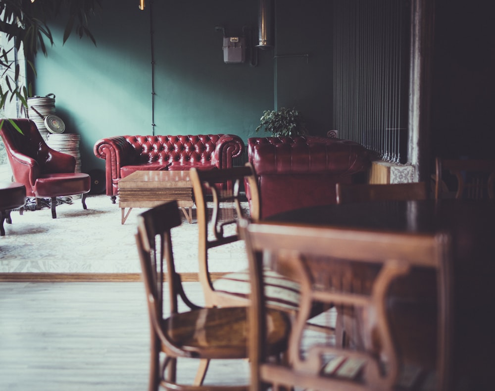 brown wooden chairs and tables