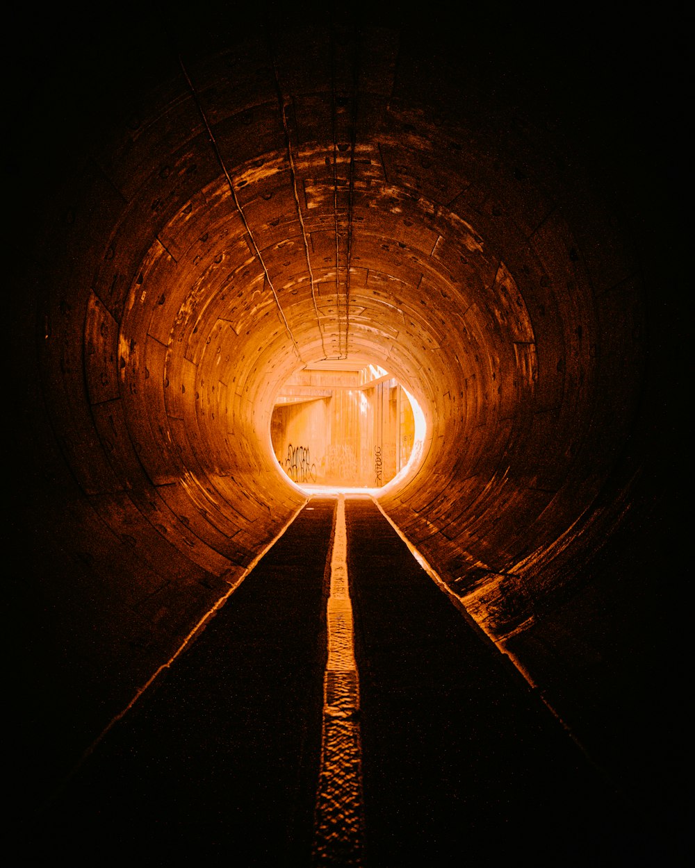 tunnel with light turned on during night time