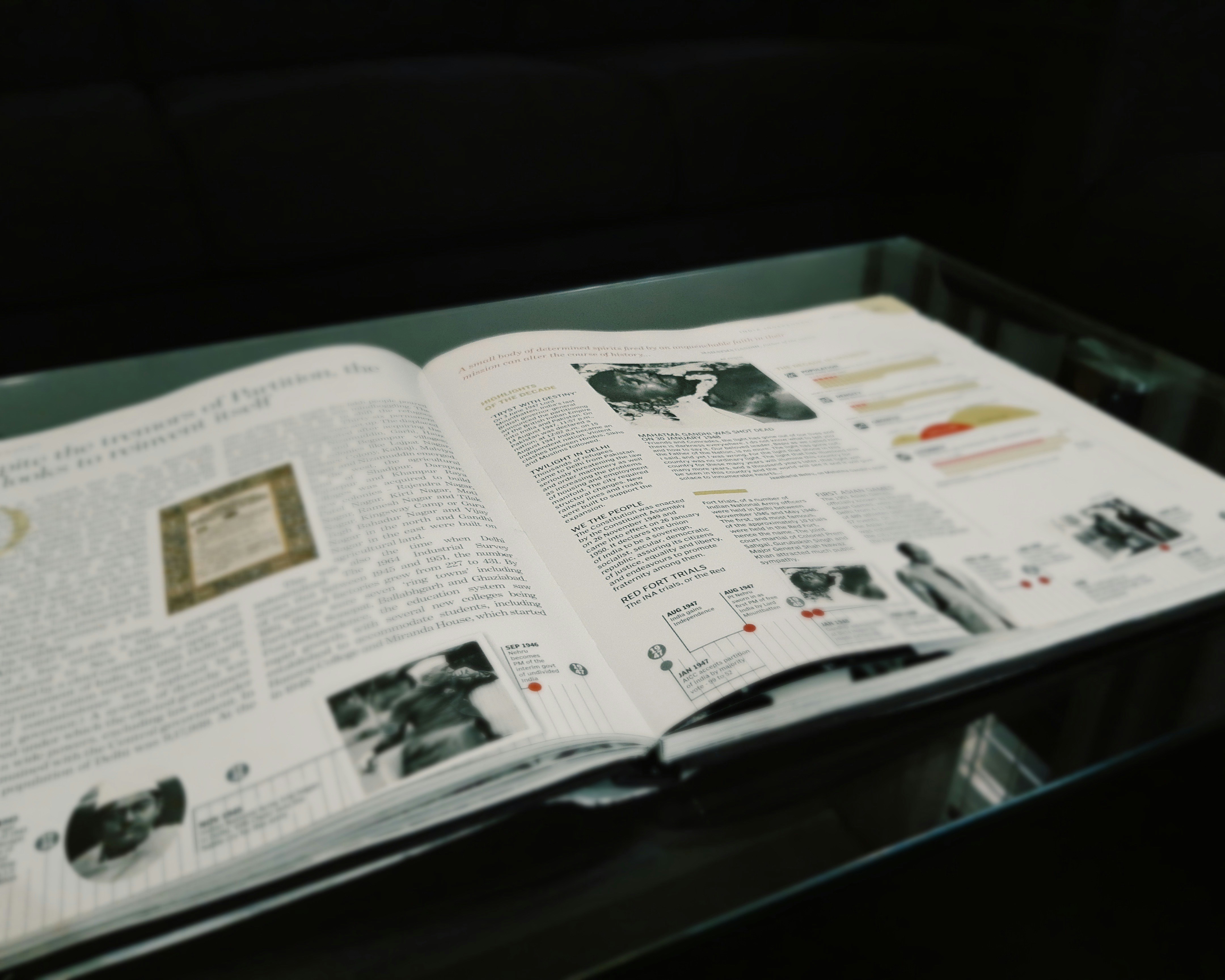 HINDUSTAN TIMES magazine lying opened on glass tabletop 