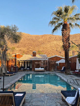 brown wooden chairs near swimming pool during daytime