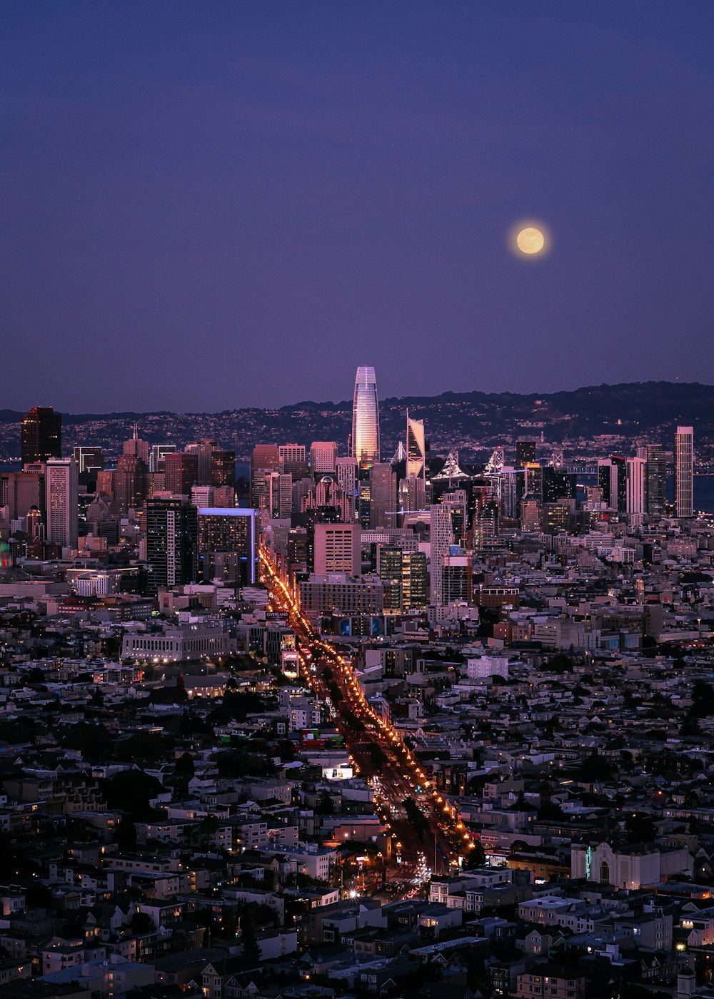 city skyline during night time