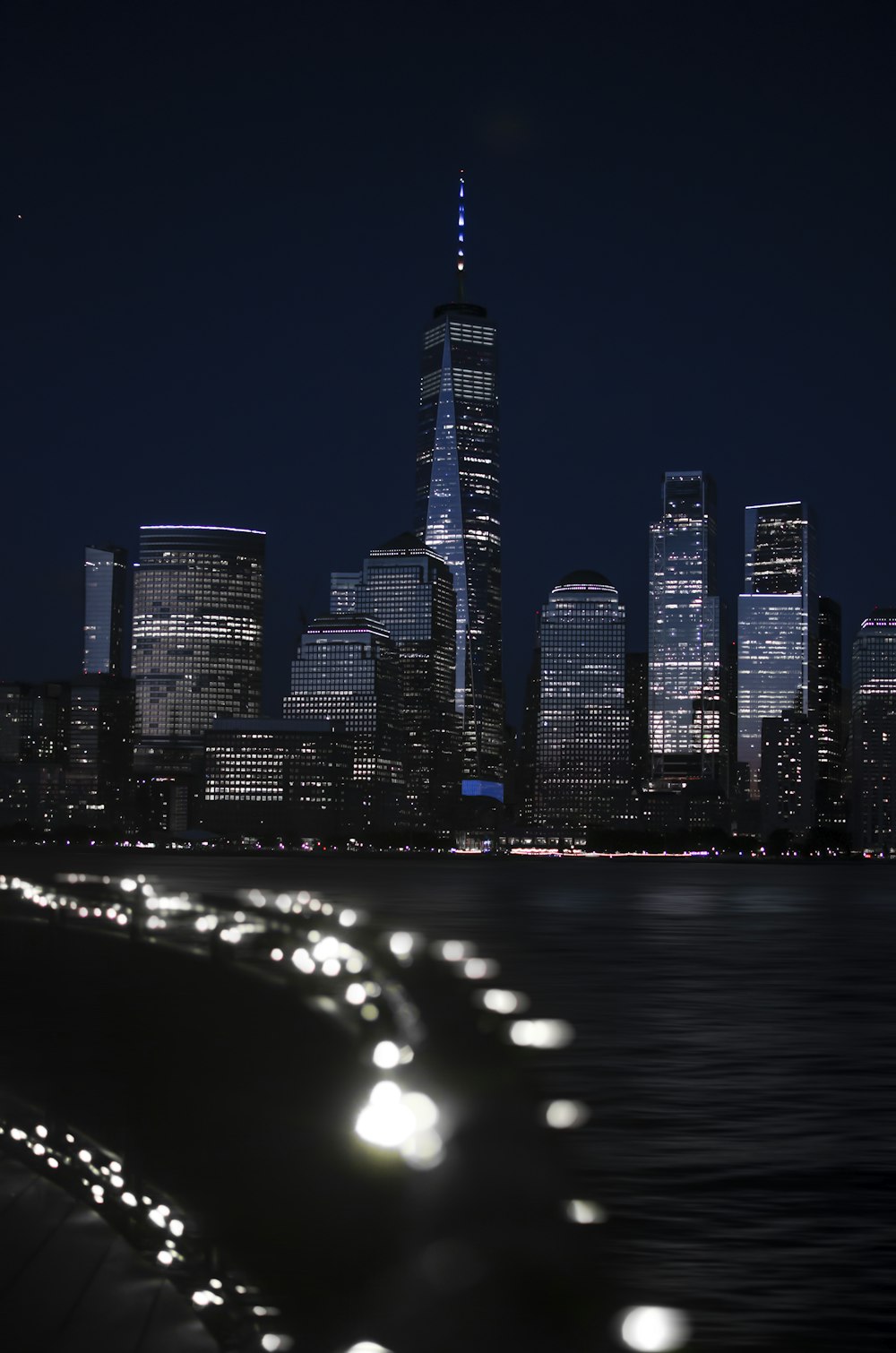 city skyline during night time