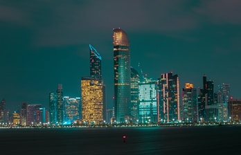 city skyline during night time