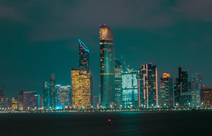 city skyline during night time