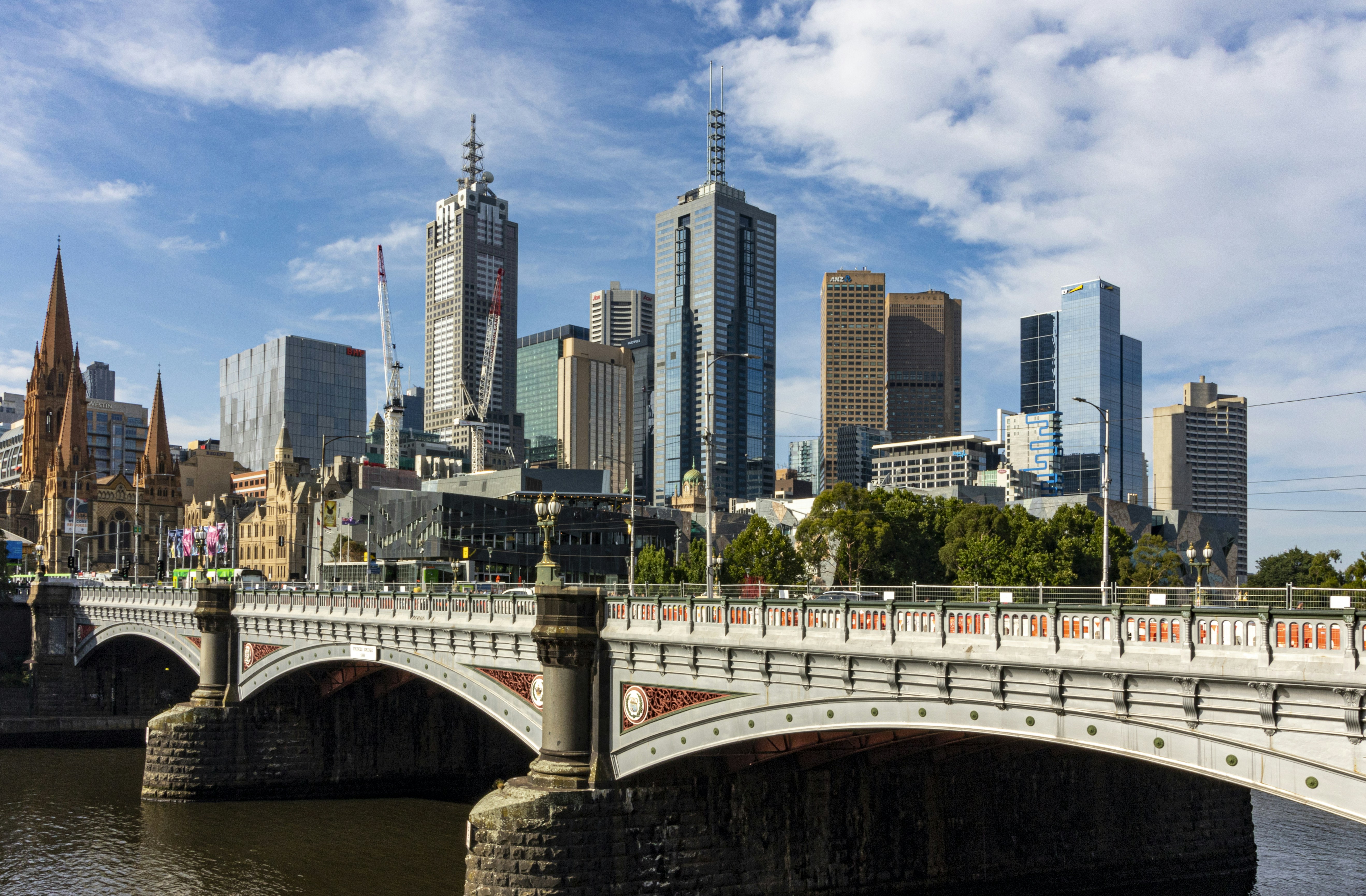 View across Princes Bridge and the Yarra River towards Melbourne CBD is the coastal capital of the southeastern Australian state of Victoria.