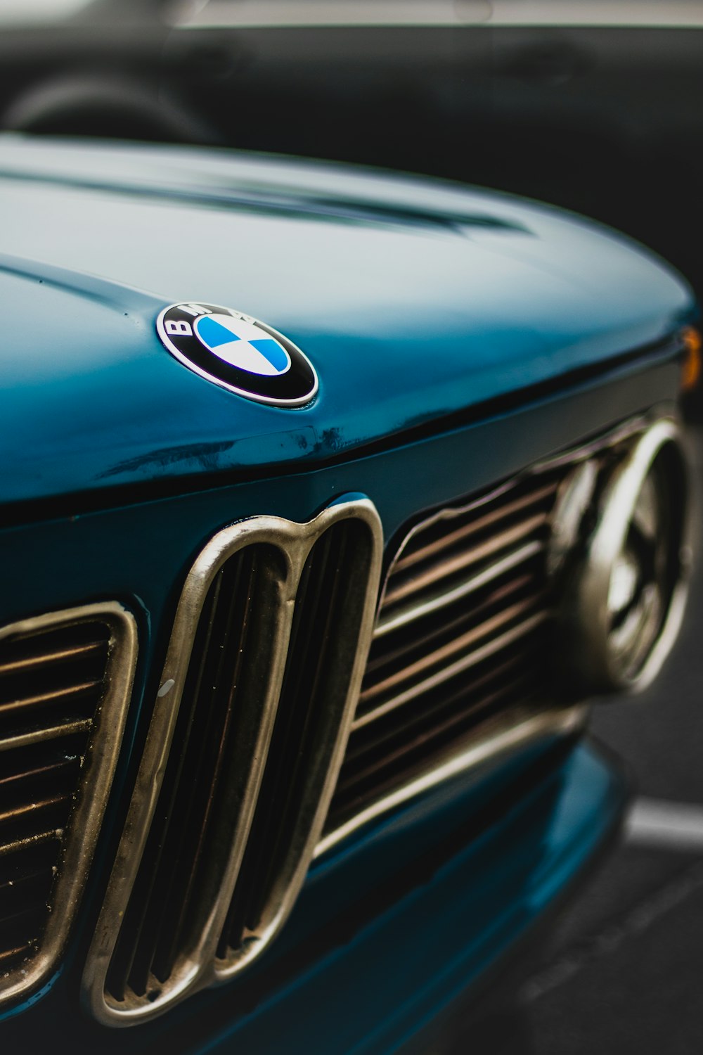 blue bmw car with license plate