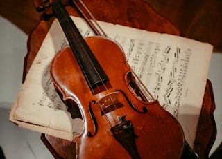 brown violin on white paper