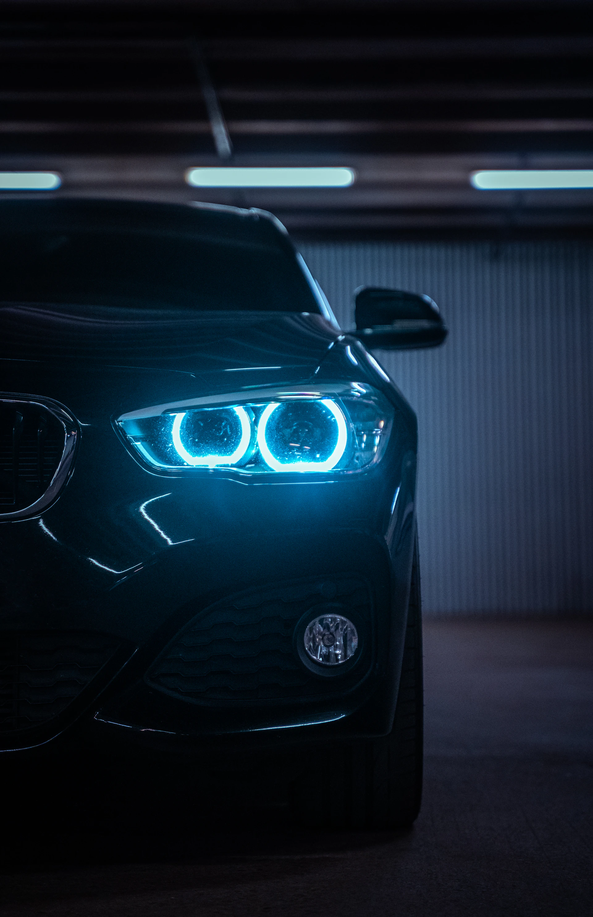 Detailed black car under cinematic lighting