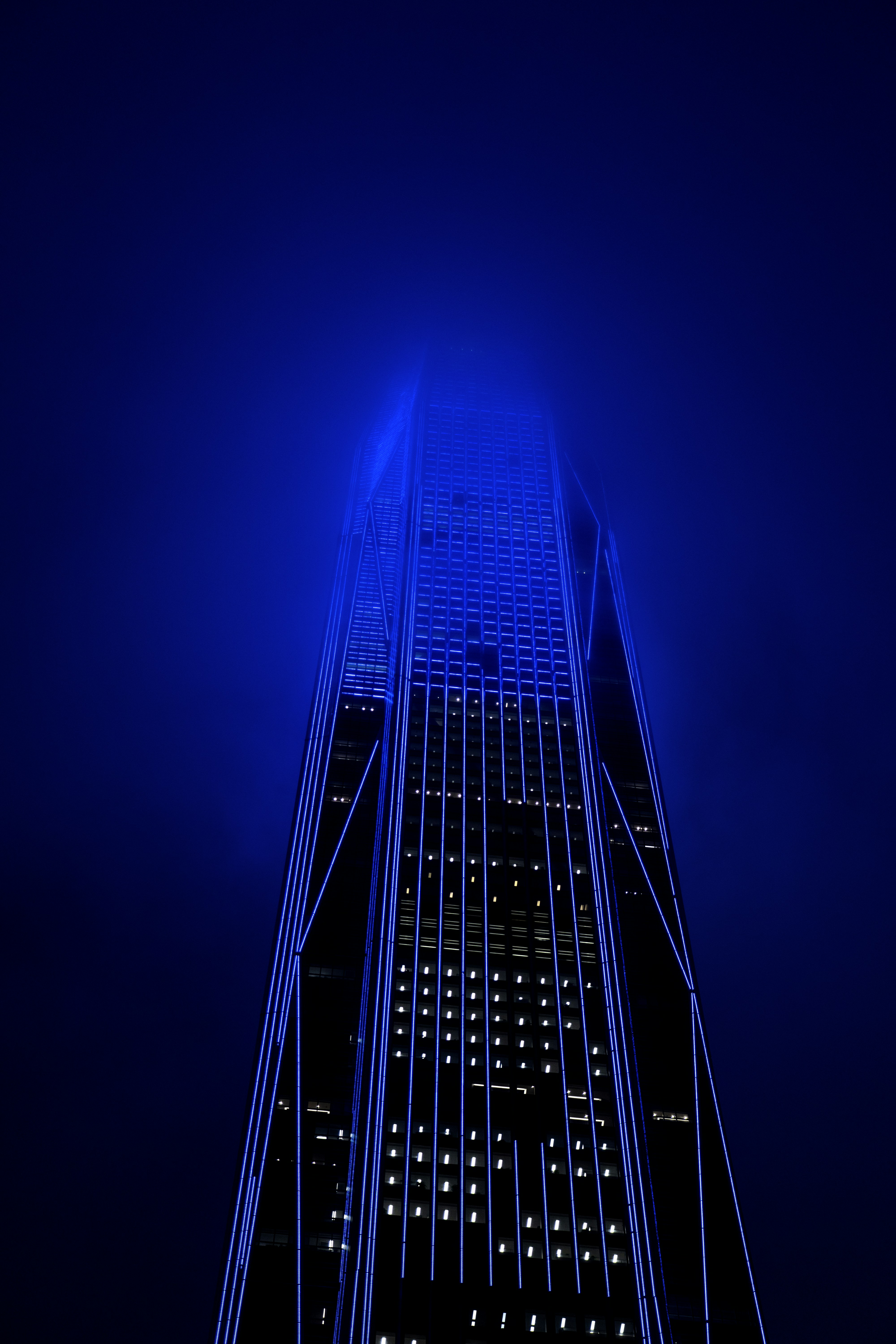 blue and white light on a blue sky