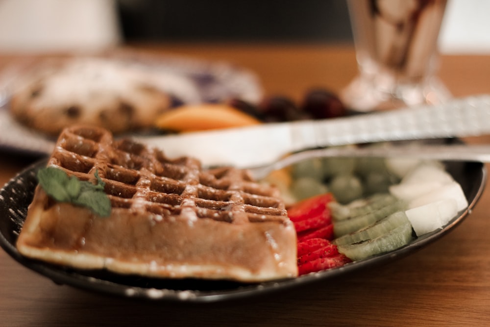waffle on brown wooden table