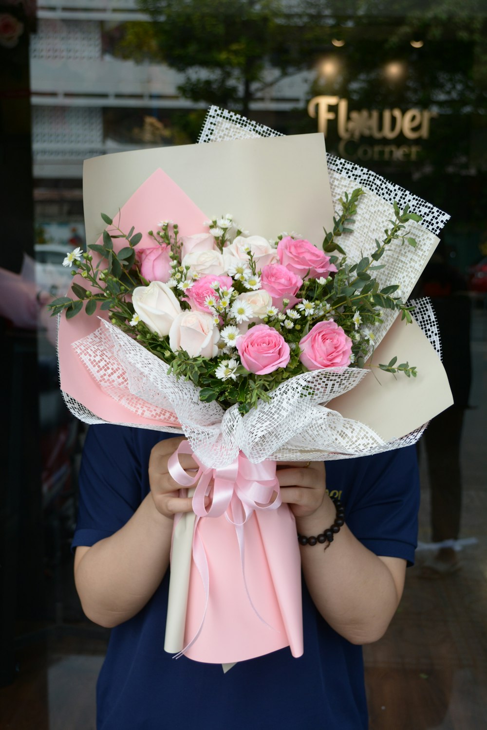 pink and white rose bouquet