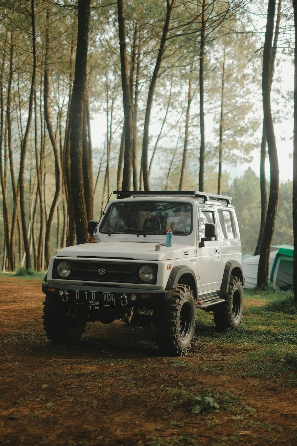 white suv in the middle of the forest during daytime