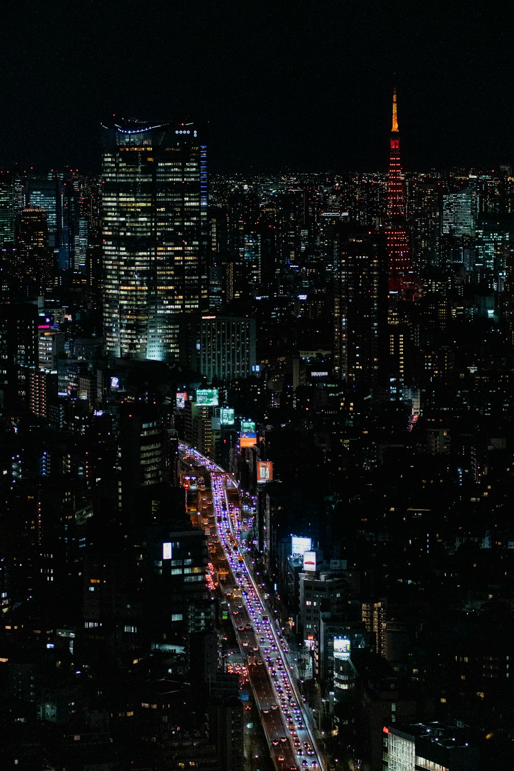 high rise buildings during night time