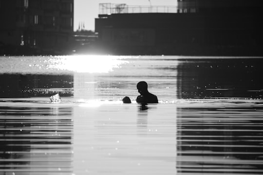 silhouette of person on water during daytime in Lake Pomorie Bulgaria