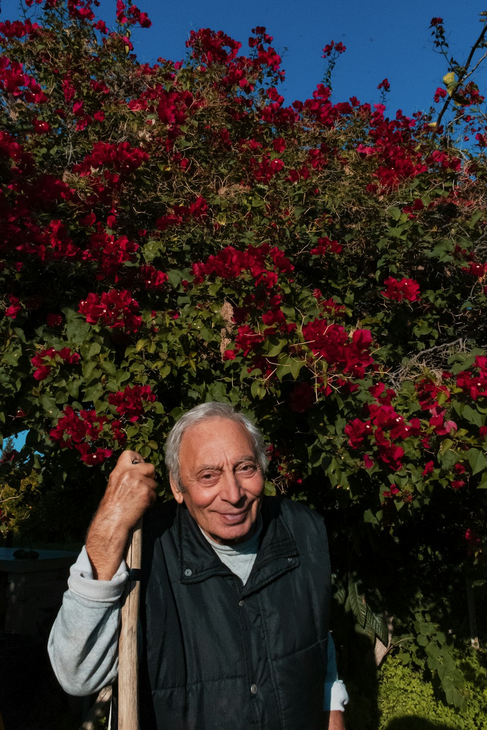 man in black leather jacket