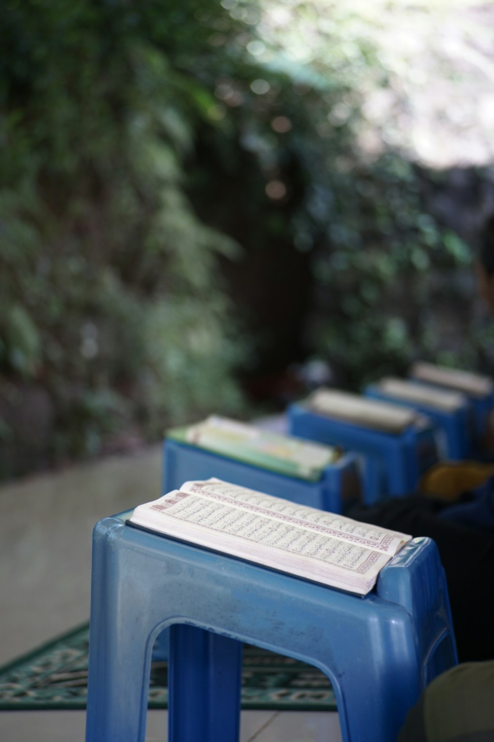 blue and white plastic container