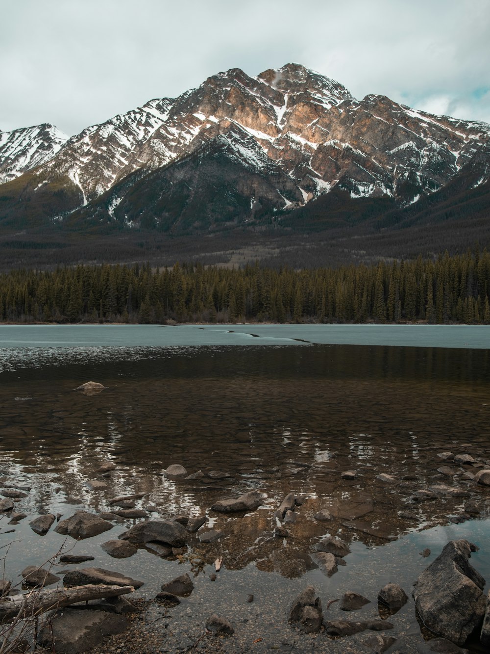 lake near snow covered mountain during daytime