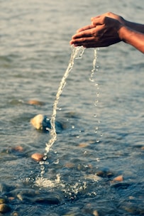 person holding water splash during daytime