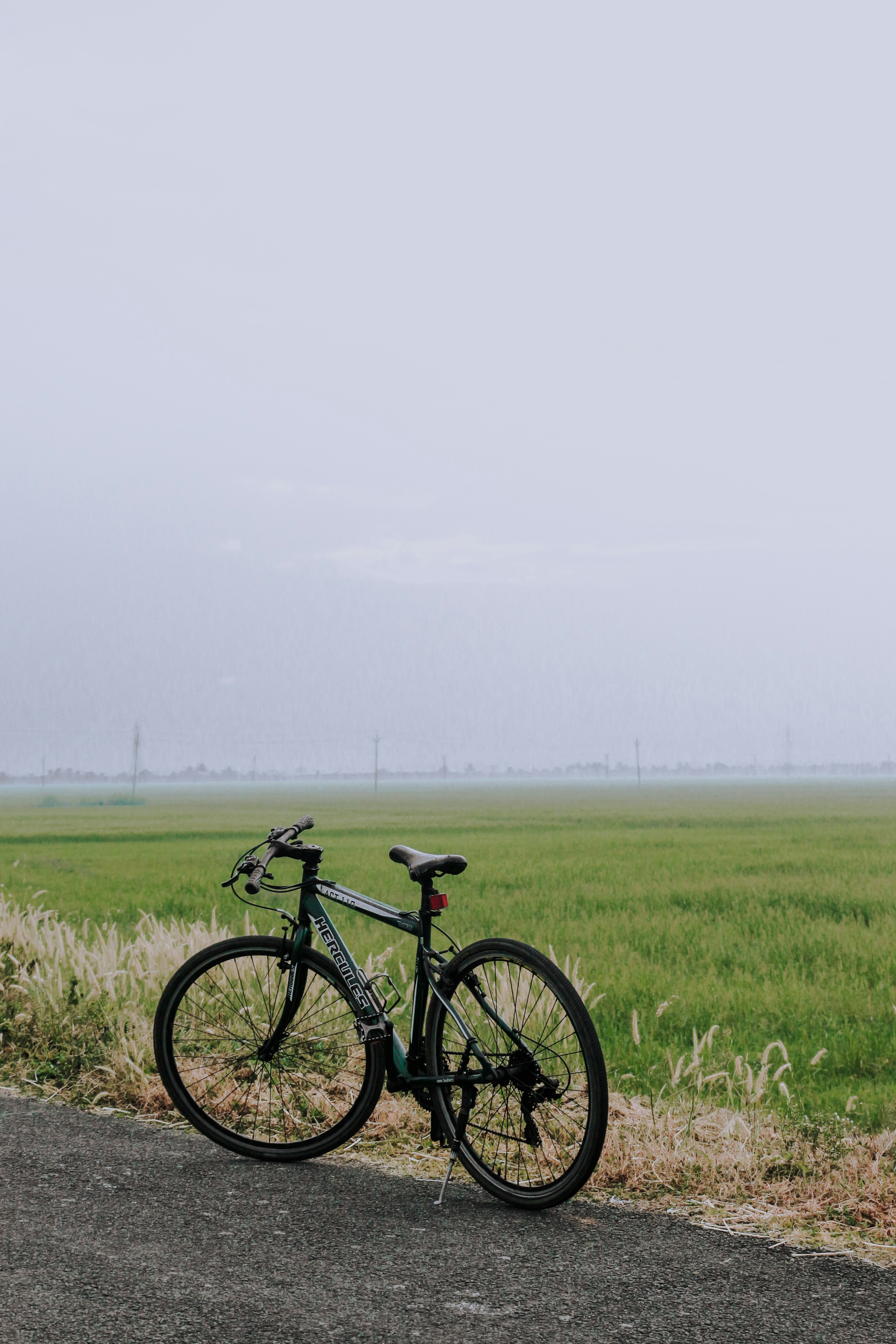 mountain bike nera e grigia sul campo in erba verde durante il giorno