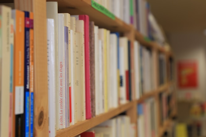 books on brown wooden shelf