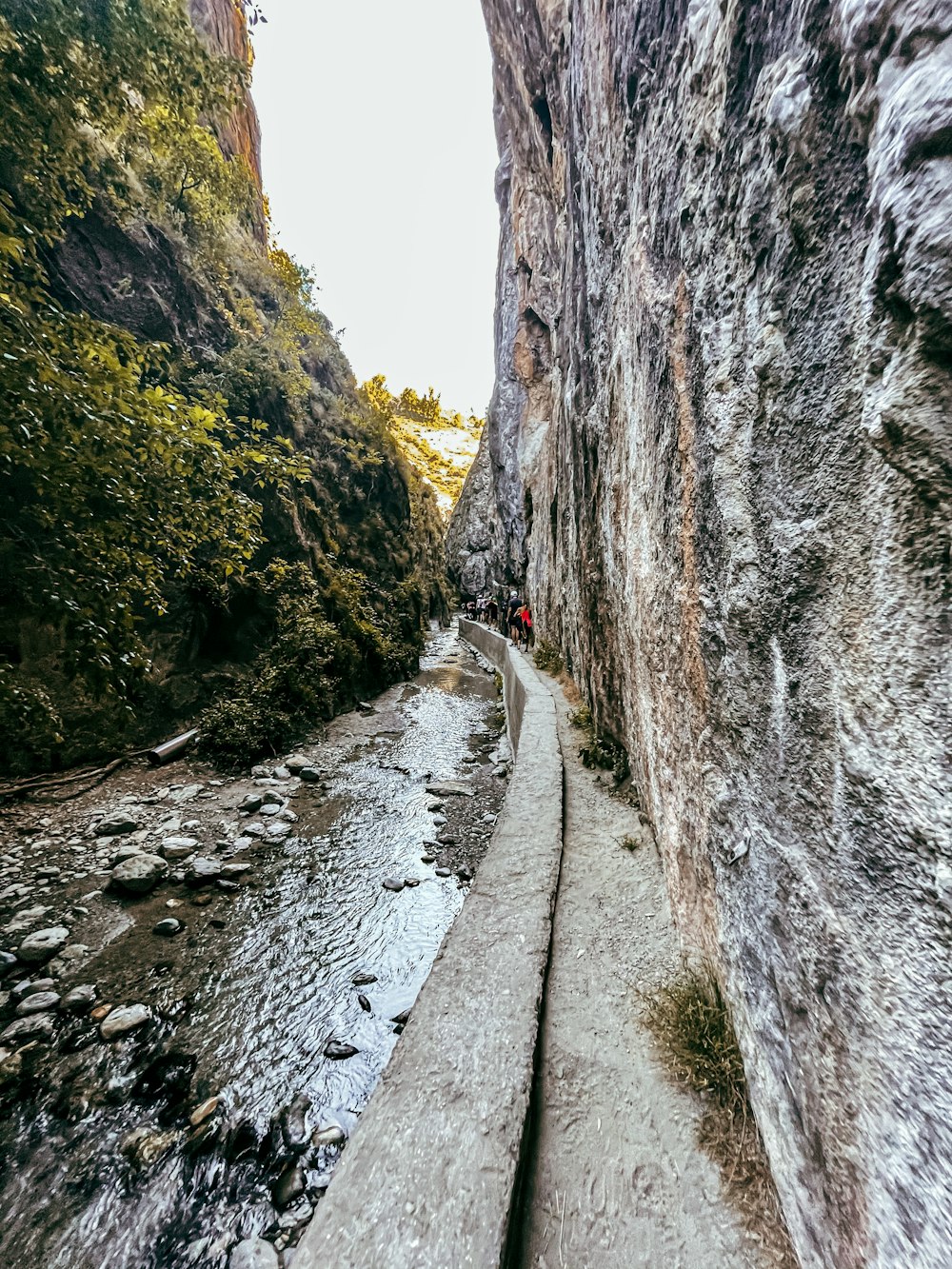 person walking on pathway between rocky mountains during daytime