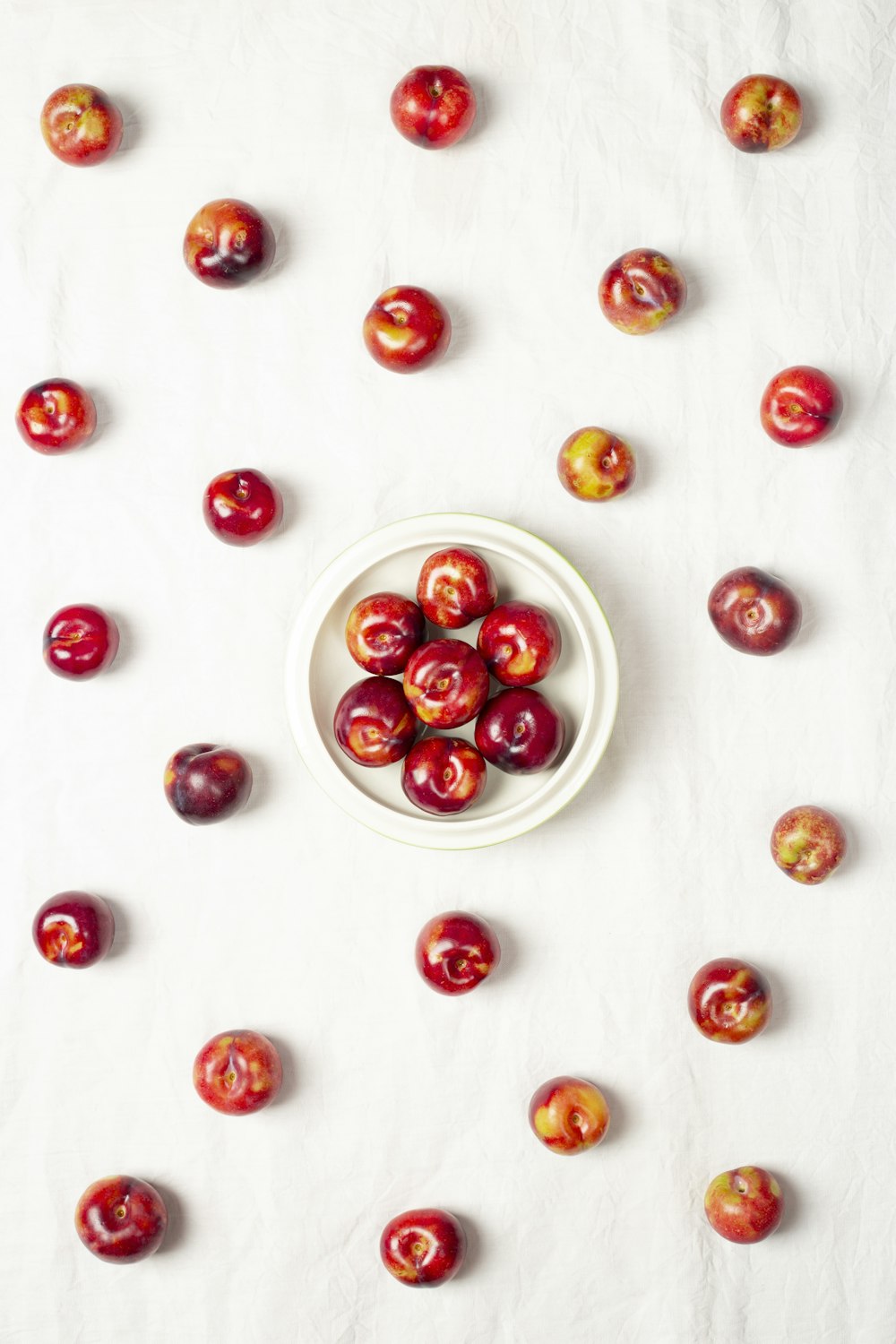 red and white round ornaments