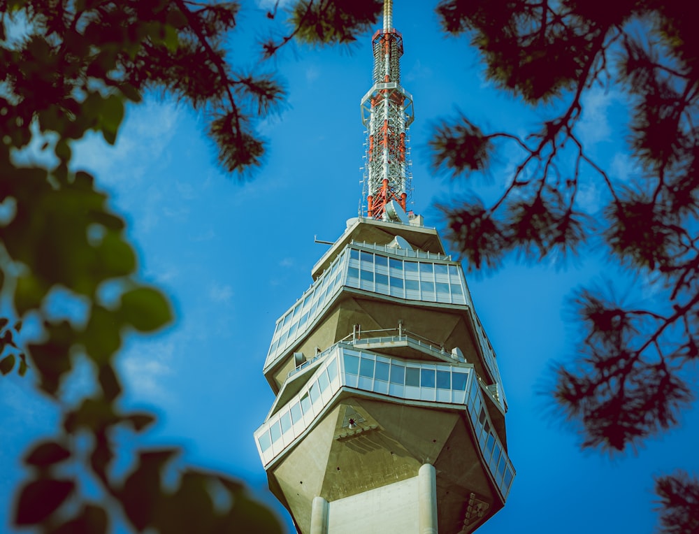 white and blue concrete tower