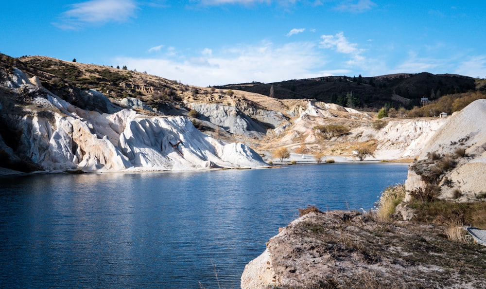 white snow covered mountain beside body of water under blue sky during daytime