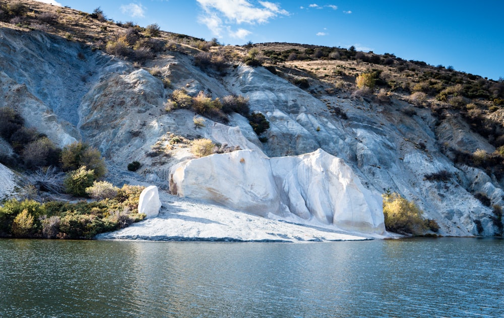 white snow covered mountain near body of water during daytime