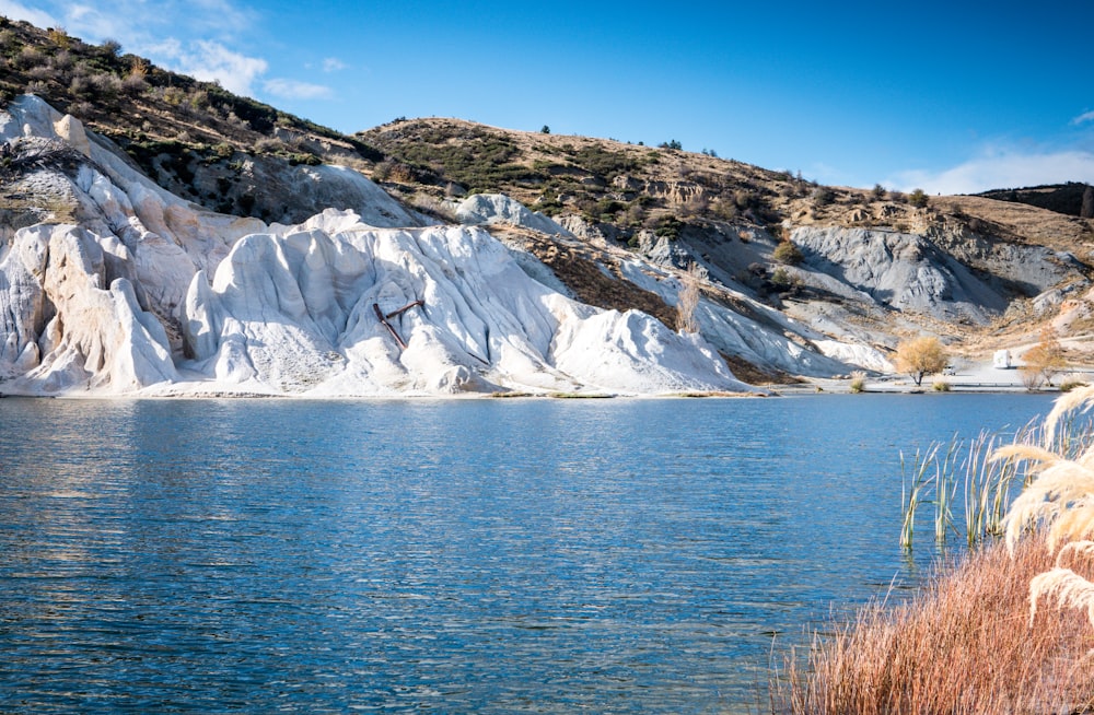 snow covered mountain near body of water during daytime